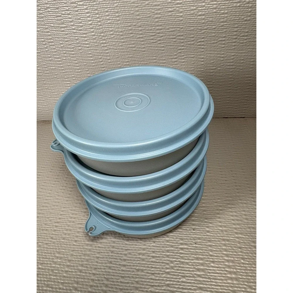 Vintage‎ Tupperware Snack Cups with Blue Lids Set of 4 USA